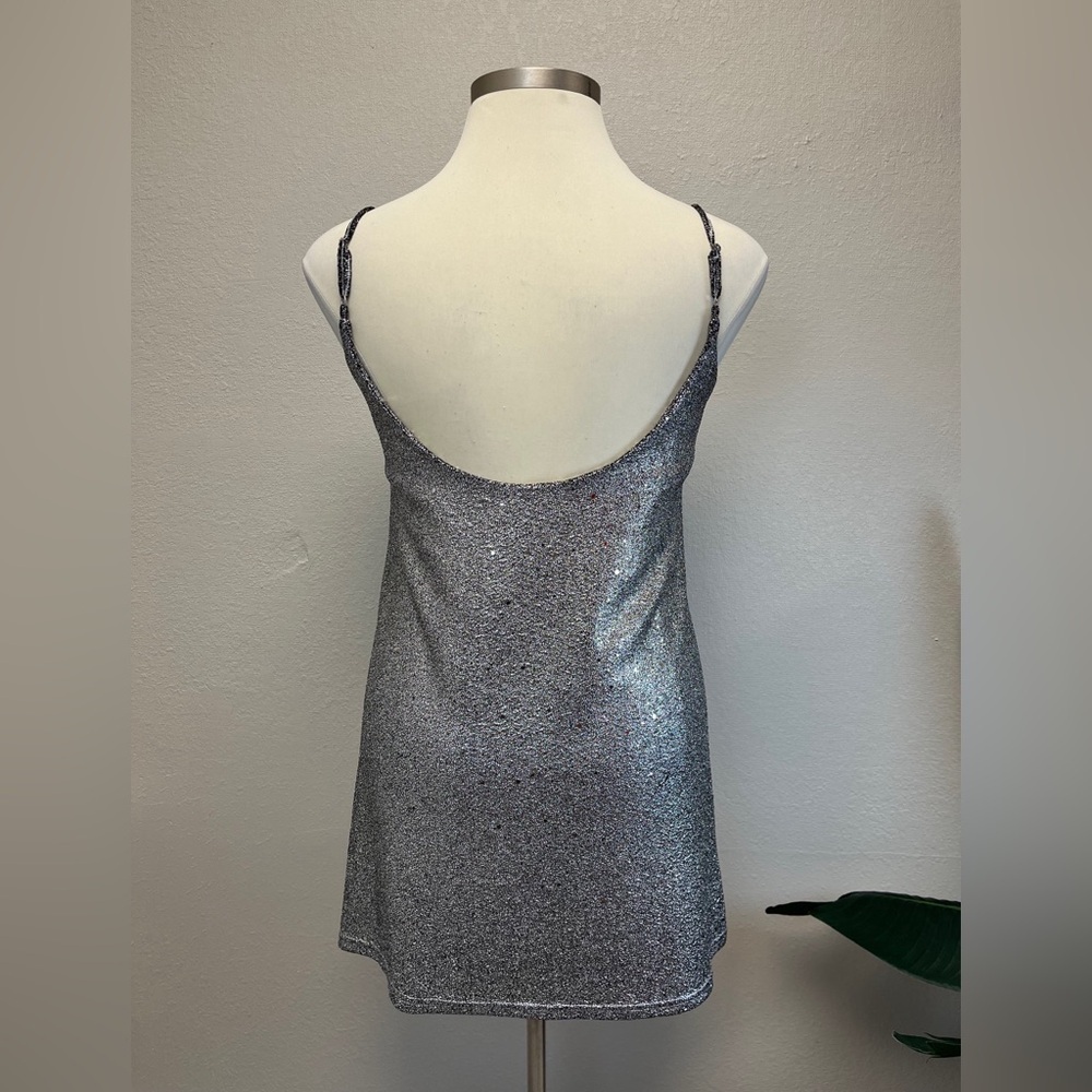 Lulus Silver Sequin Mini Dress - Size 14/16 Petite